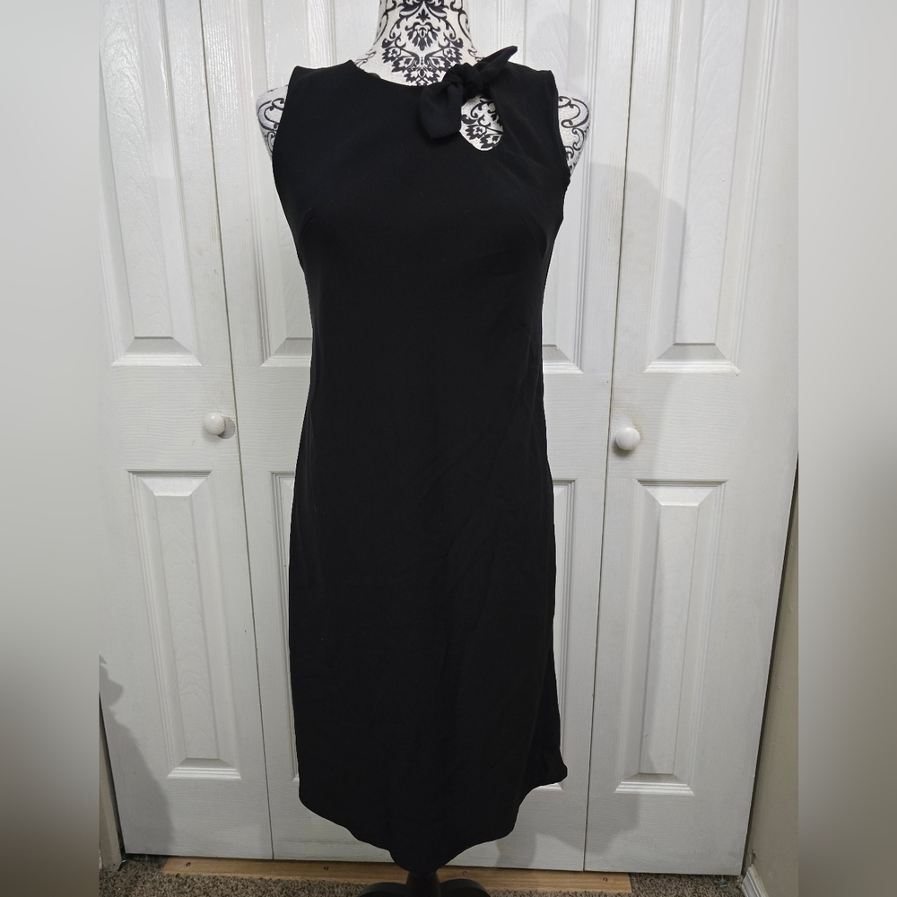 Ann Taylor Loft Black Bow Neckline Cut Out Sleeveless Lined Sheath Dress